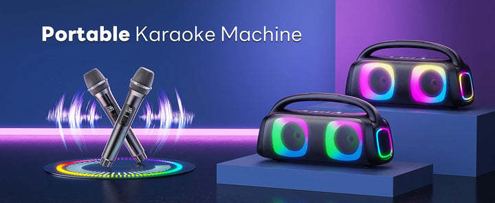 Karaoke Machine for Adults and Kids, Portable Bluetooth Speaker with Microphones, PA System with 2 Karaoke Microphones