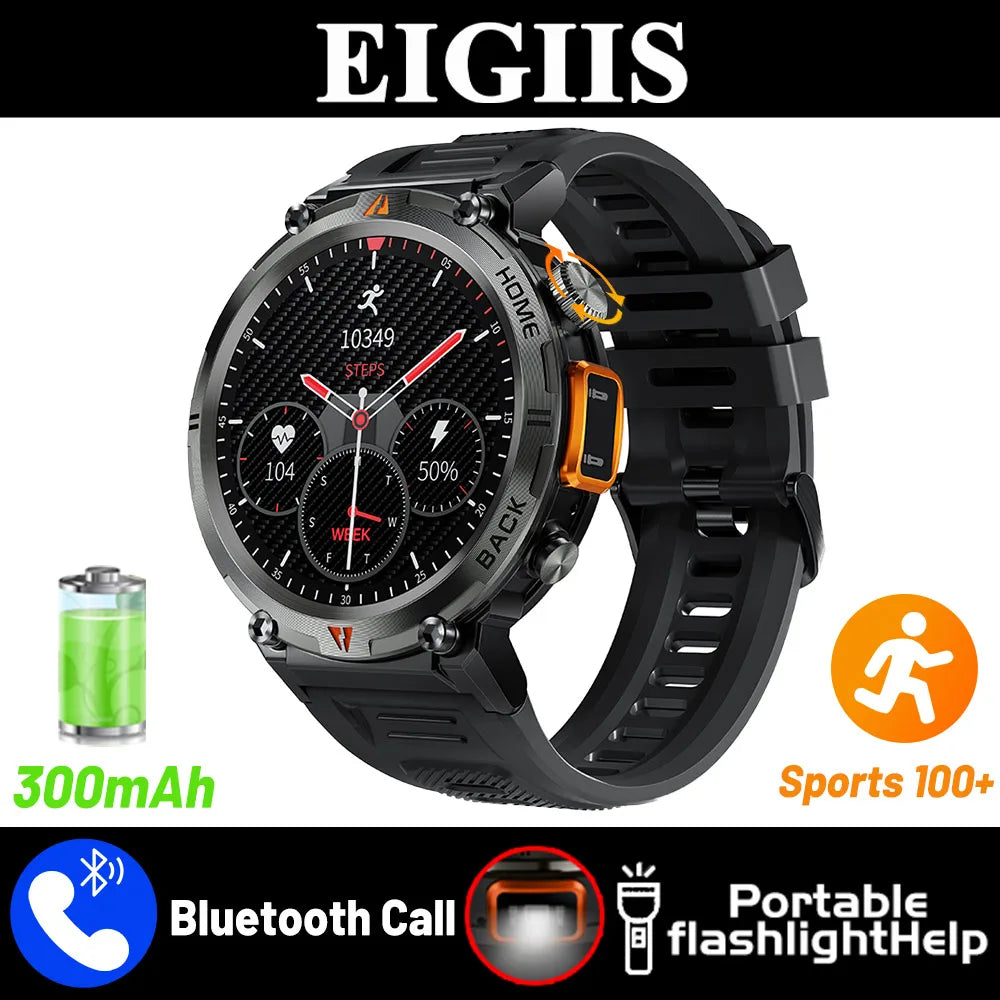 EIGIIS KE3 Bluetooth Call Smart Watch Men Full Touch Screen Health Monitor Clock With Flashlight  For IOS Android