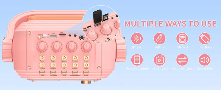 Portable Wireless Karaoke Machine-Adult Singing Speaker with 2 Wireless Microphones,TF Card/ USB Support with Remote Control
