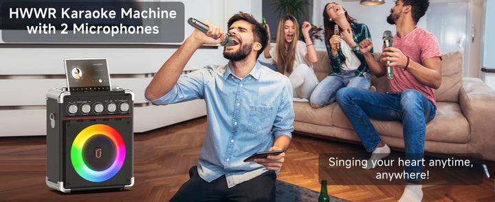 FanFun Karaoke Speaker, Bluetooth Speaker with 2 Microphones and LED Light, Portable Wireless Speaker, Outdoor Party Speaker