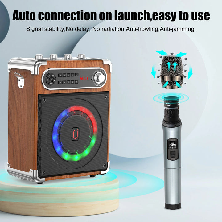 Karaoke Machine with 2 Wireless Microphones,Portable Bluetooth Speaker with Bass/Treble Adjustment,PA System with Remote Control