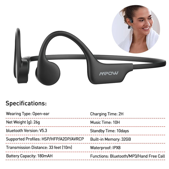Mpow X6 Pro Bone Conduction Headphones Wireless Bluetooth 5.3 Waterproof IPX8 Professional Sports Headset Built-in 32GB Memory