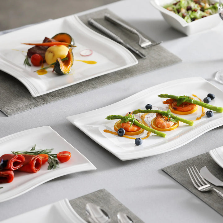 MALACASA Flora 26-Piece Porcelain Dinner Set with Bowls Dessert Soup Dinner Plates Rectangular Plates Set Service for 6 Person