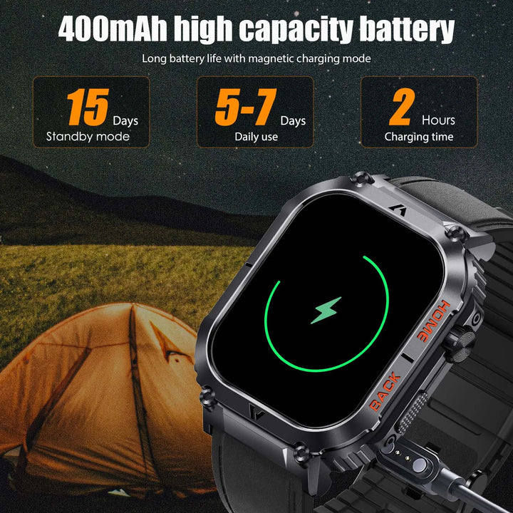 EIGIIS New 5ATM Waterproof Men Military Watch Heart Rate Blood Pressure Blood Oxygen 2.02'' TFT HD With Compass 100+ Sports Mode