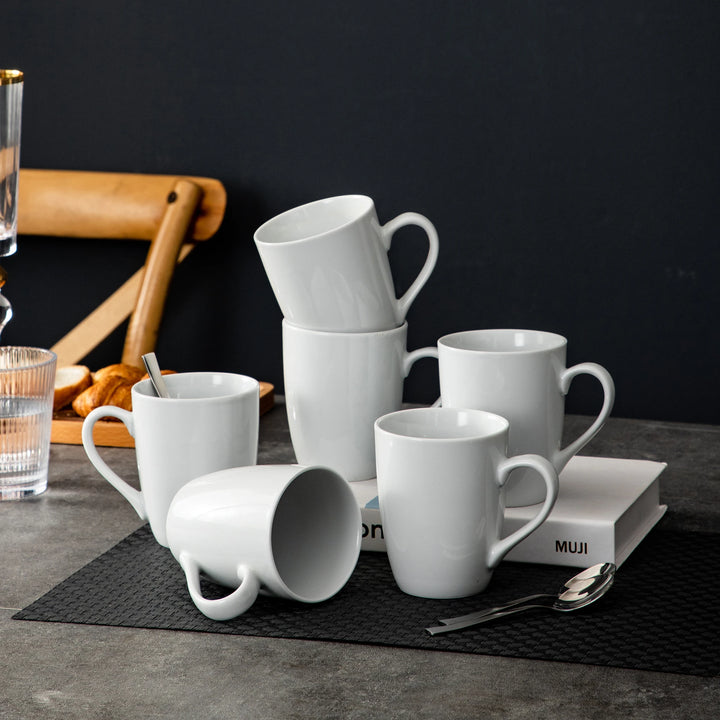 MALACASA Series Elisa 6 Pieces Ivory White Porcelain 360cc Coffee Mug Milk Cup