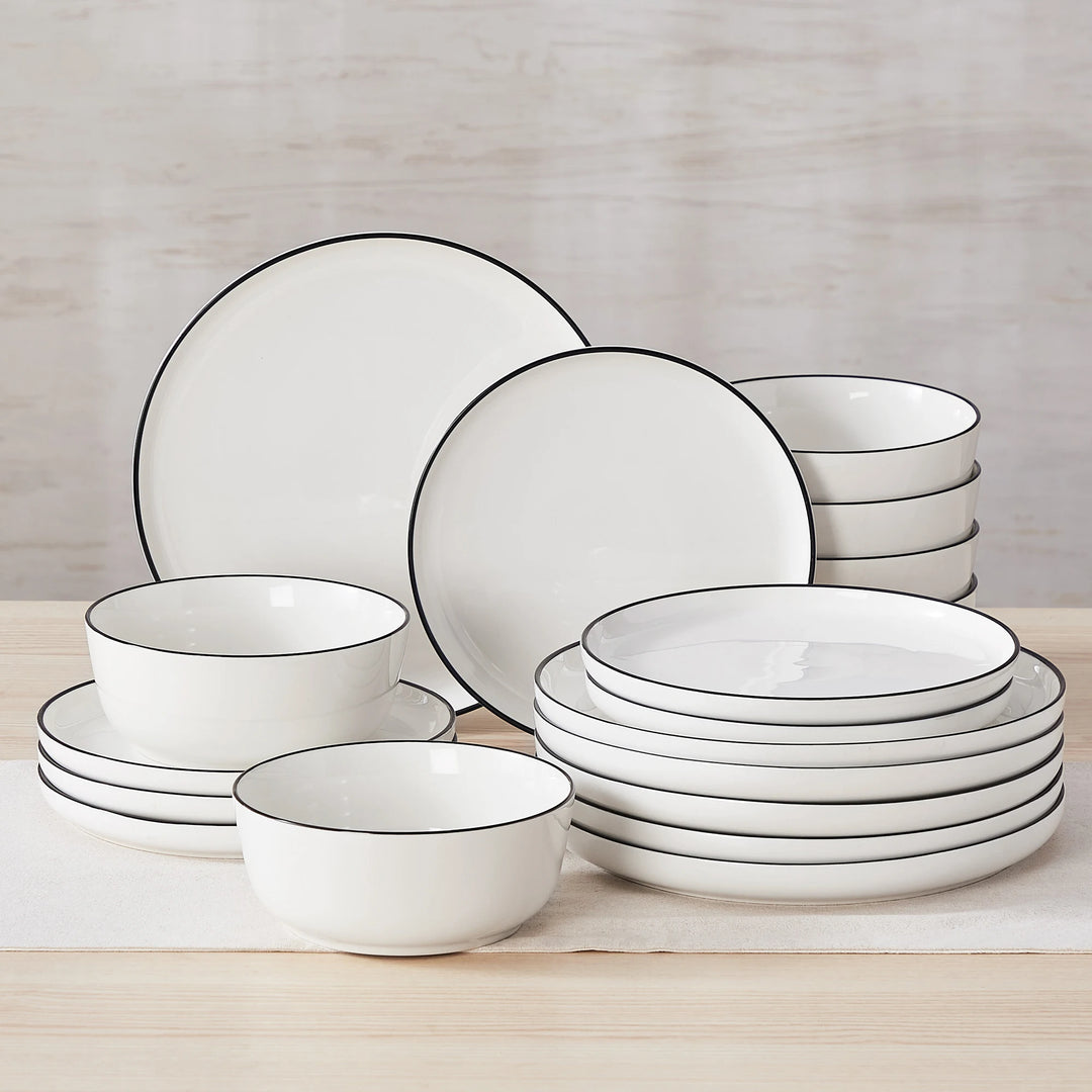 MALACASA 12/16/18/24 PCS Porcelain Plates Dinnerware Sets Ceramic Plates Set with 4/6 PCS Dinner Plate/Dessert/Cereal Bowl/Soup