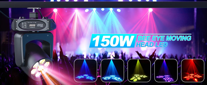 U'King 150W Bee Eye Moving Head Lights RGBW Gobos Stage Lights DMX512 Control DJ Lights For Christmas Disco Party Club Bar Show