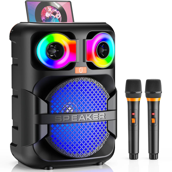 FanFun Karaoke Speaker, Home Karaoke Machine with 2 Microphone, Portable Bluetooth Speaker with LED Party Light, T28-T