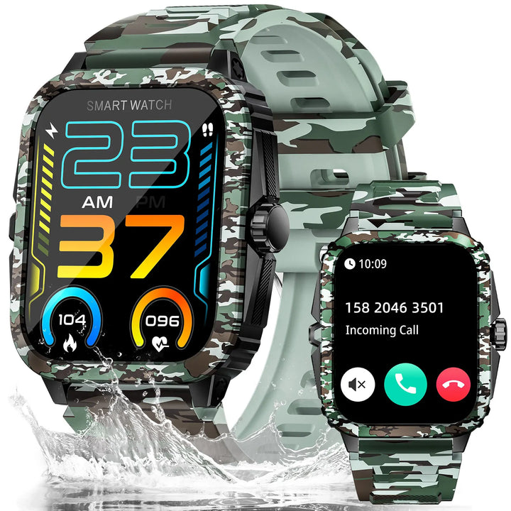 EIGIIS New Smart Watch 3ATM Waterproof Men 1.96" KT71 Fitness Tracker Heart Rate Bluetooth Call Camouflage Color Original Design