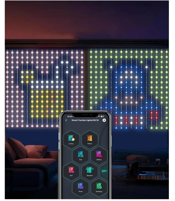 Smart LED Curtain Lights RGB APP Control DIY Text and Pattern 400LEDs Hanging Fairy String Lights Curtain Home Room Decor