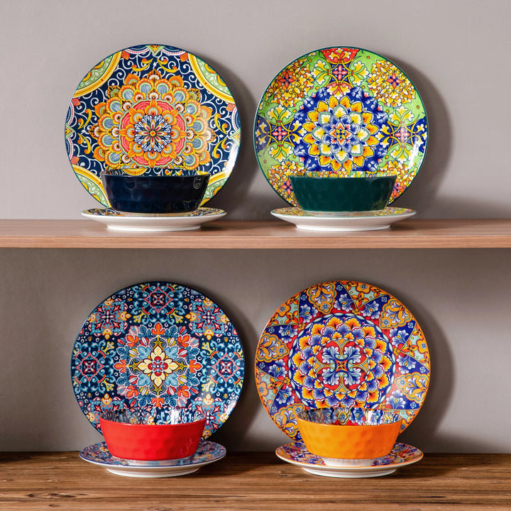 vancasso 12/24 Piece New Bohemian Ceramic Dinnerware Plates Porcelain Plates Dinner Set with 4pcs Dinner Plate/Dessert/Bowl