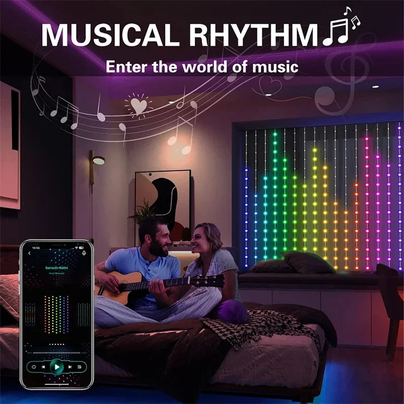 Smart LED Curtain Lights RGB APP Control DIY Text and Pattern 400LEDs Hanging Fairy String Lights Curtain Home Room Decor