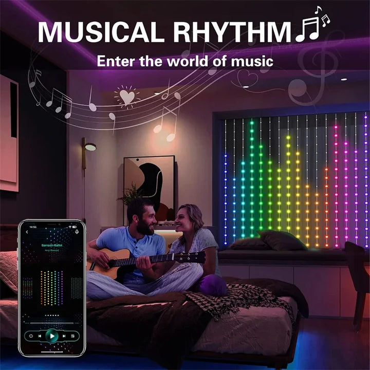 Smart LED Curtain Lights RGB APP Control DIY Text and Pattern 400LEDs Hanging Fairy String Lights Curtain Home Room Decor