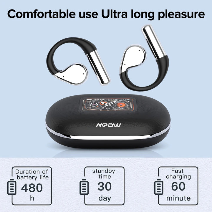 Mpow Q31 Wireless Earbuds 60hrs Bluetooth 5.4 Sport Earphones with Earhooks ENC Noise Cancelling Mic Earbuds for Workout/Running