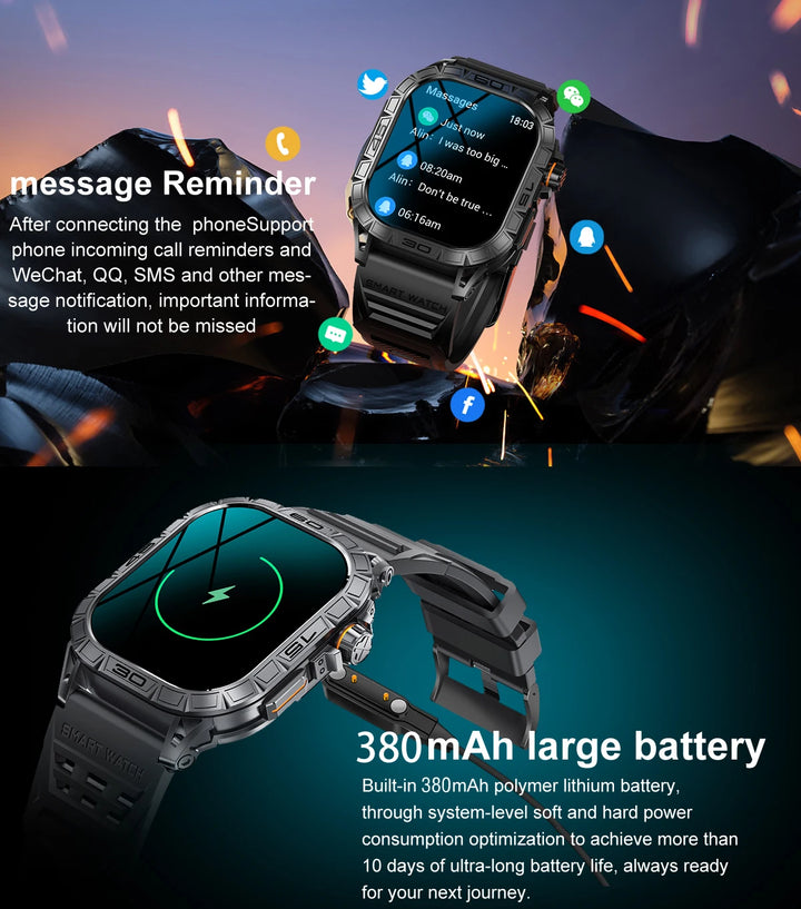 EIGIIS New Smart Watch ED Display 100+ Sport Mode With Compass IP68 Waterproof Bluetooth Call Heart Rate Blood Pressure Men K63