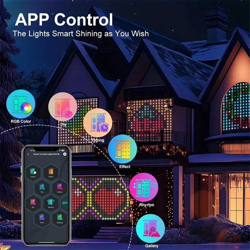 Smart LED Curtain Lights RGB APP Control DIY Text and Pattern 400LEDs Hanging Fairy String Lights Curtain Home Room Decor