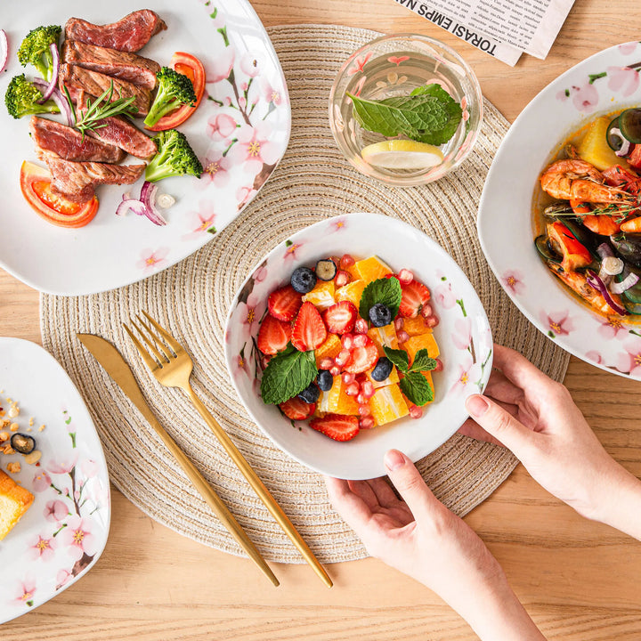 VEWEET ANNIE 24/48 PCS Porcelain Ceramic Tableware Dinner Plate Set with Bowl/Dessert Plate/Soup/Dinner Plate for 6/12 Person