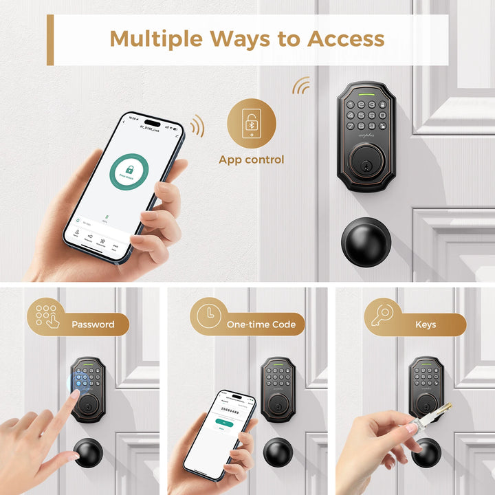 Arpha Smart Door Lock Keyless Entry Lock 100 Codes Bluetooth Door w/ 2 Door handles Home Security Hotel Electronic Password Lock