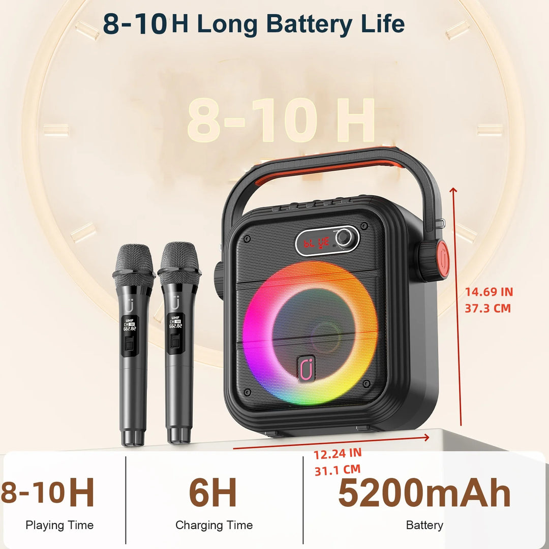 FanFun 66Pro 5200MAH Portable BT Speaker With 2 Wireless Microphones, Karaoke Speaker For Adults, Karaoke Machine With DJ Light