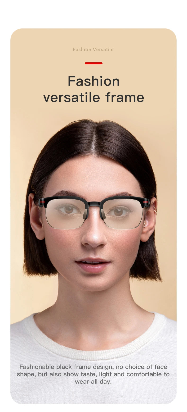 LaNikar New GS200 Smart Glasses Wireless Call Music Playback Half Frame Sunglasses With Blue Light UV Protection IP67 Waterproof