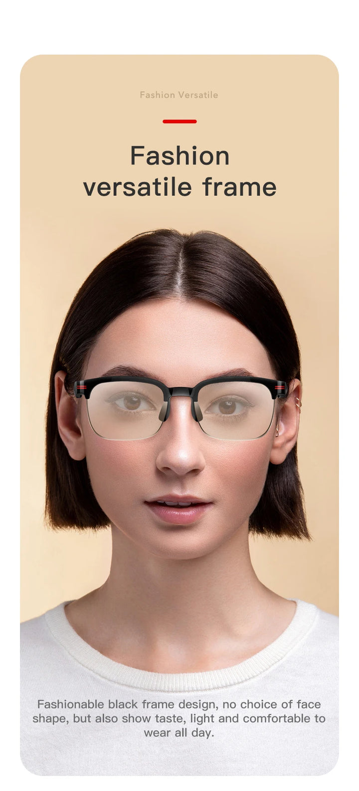 LaNikar New GS200 Smart Glasses Wireless Call Music Playback Half Frame Sunglasses With Blue Light UV Protection IP67 Waterproof
