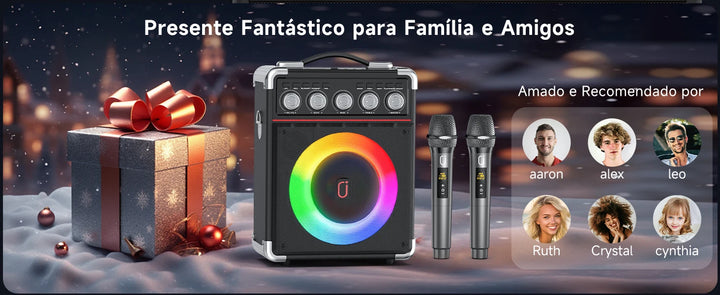 Kara Ok Machine with 2Wireless Microphones,Portable Bluetooth Speakers with Bass/Treble Adjustment,Pa System with Remote Control