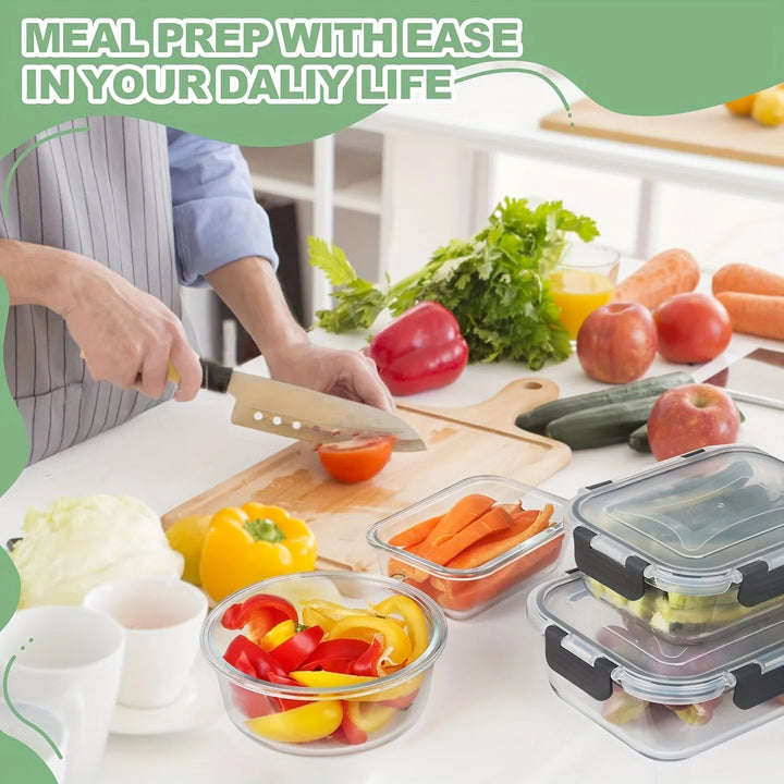 12pcs/set Glass fresh-keeping Crisper, Lunch Box, Sealed Leak-proof Bento Box, Refrigerator Freezer Storage Camping Lunch Box