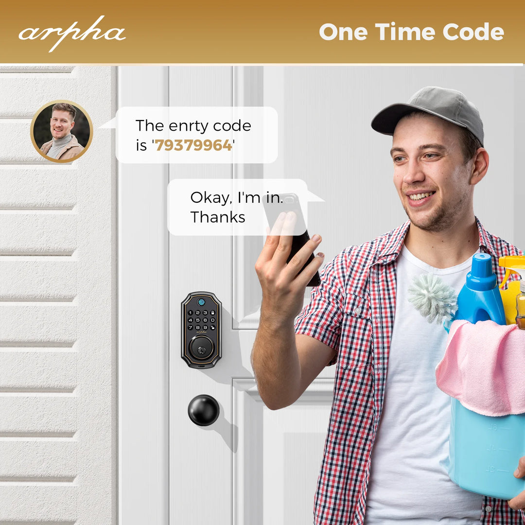 Arpha Smart Door Lock Bluetooth Door Lock 5-in-1 Keyless Entry Lock Fingerprint Electronic Deadbolt w/ Handle Set Home Security