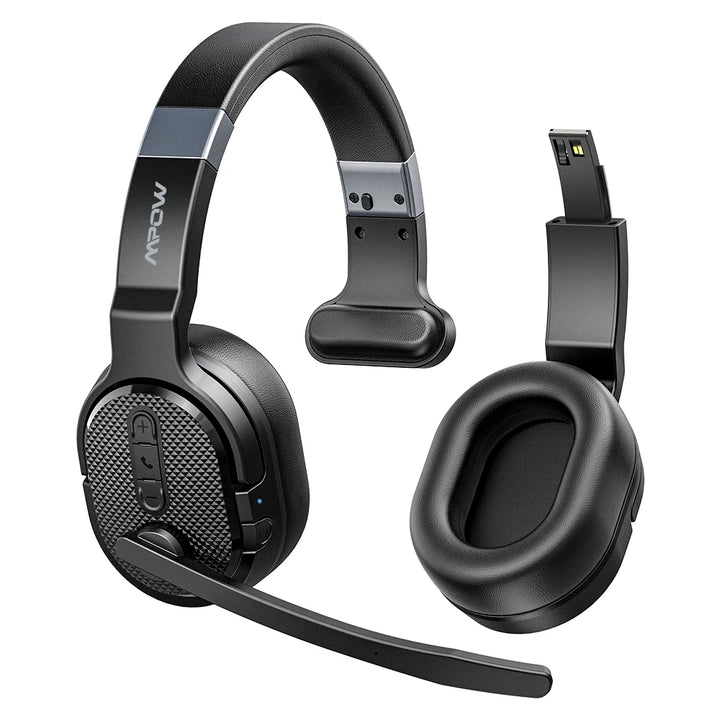 Mpow E65 2 in 1 Wireless Headphones Bluetooth 5.3 Dual/Single Office Headset with Microphone&Mute Switch 35H for Trucker Driver