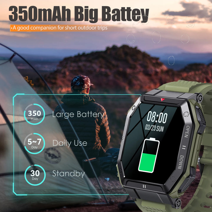 EIGIIS 1.85'' HD New Military Smart Watch Men Bluetooth Call Heart Rate Blood Oxygen Detection Sport Smartwatch