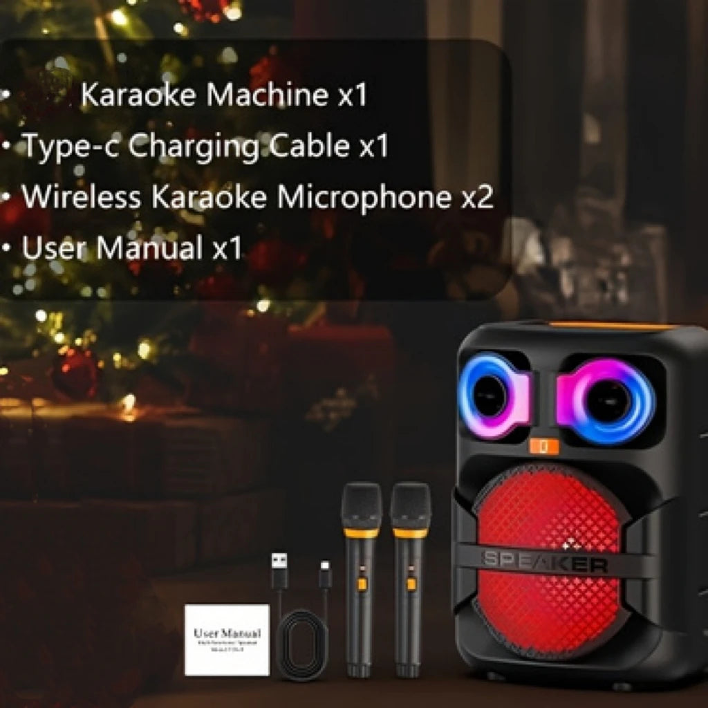 FanFun Karaoke Speaker, Home Karaoke Machine with 2 Microphone, Portable Bluetooth Speaker with LED Party Light, T28-T