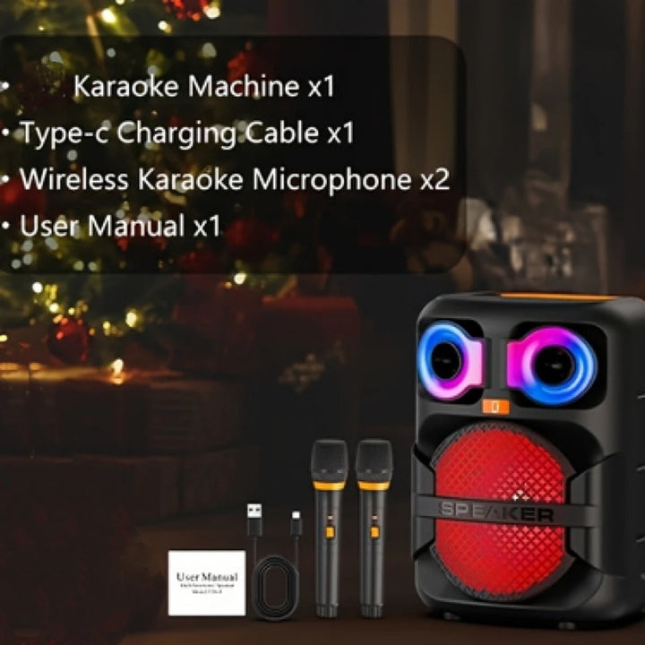 FanFun Karaoke Speaker, Home Karaoke Machine with 2 Microphone, Portable Bluetooth Speaker with LED Party Light, T28-T
