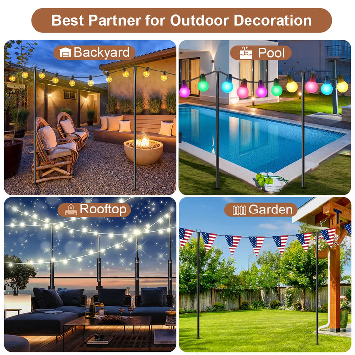 4 Pack 10ft String Light Pole for Deck, Metal String Light Pole for Outdoor Hanging,  (only string light pole)
