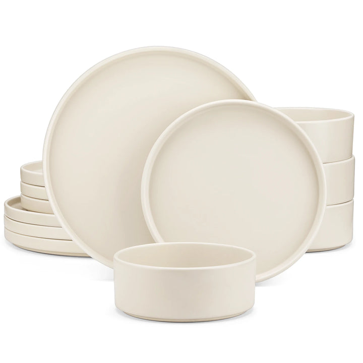 VANCASSO VENUS Serie 12/24/36 Piece CREAM WHITE Stoneware Tableware Set with Dinner/Dessert Plate/Bowl For 4/8/12 People