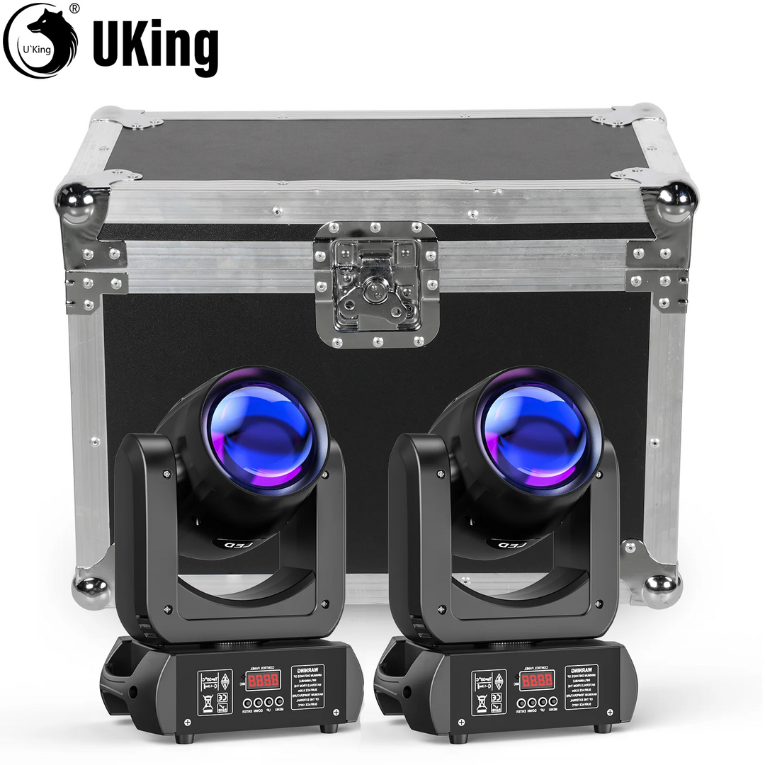 U’King 2Pcs 150W Beam Moving Head Lights With Airline Case 18Prism 8Gobo Stage Light&Flightcase Set For Wedding Party KTV Bar