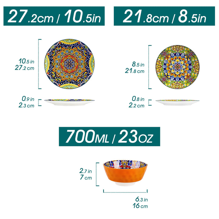 vancasso 12/24 Piece New Bohemian Ceramic Dinnerware Plates Porcelain Plates Dinner Set with 4pcs Dinner Plate/Dessert/Bowl
