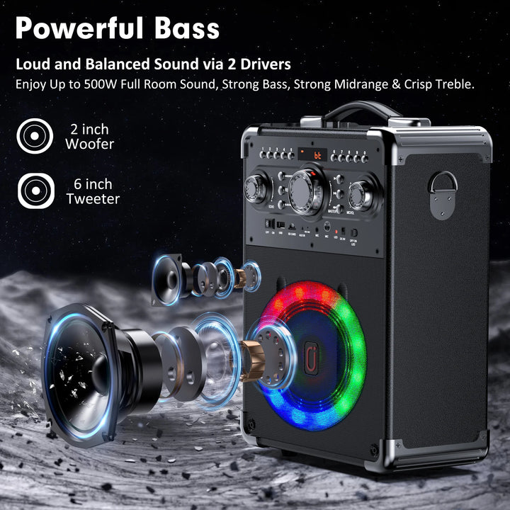 FanFun Karaoke Speaker with 3 Wireless Microphone, Bluetooth Speaker with LED Light, Portable Outdoor Party Speaker