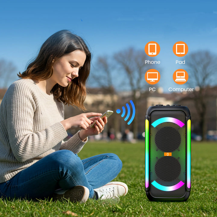 T30 Karaoke Bluetooth Speaker Music Rhythm Light 360 Degree Stereo Surround Wireless Subwoofer with 2 Wireless Bluetooth Mic