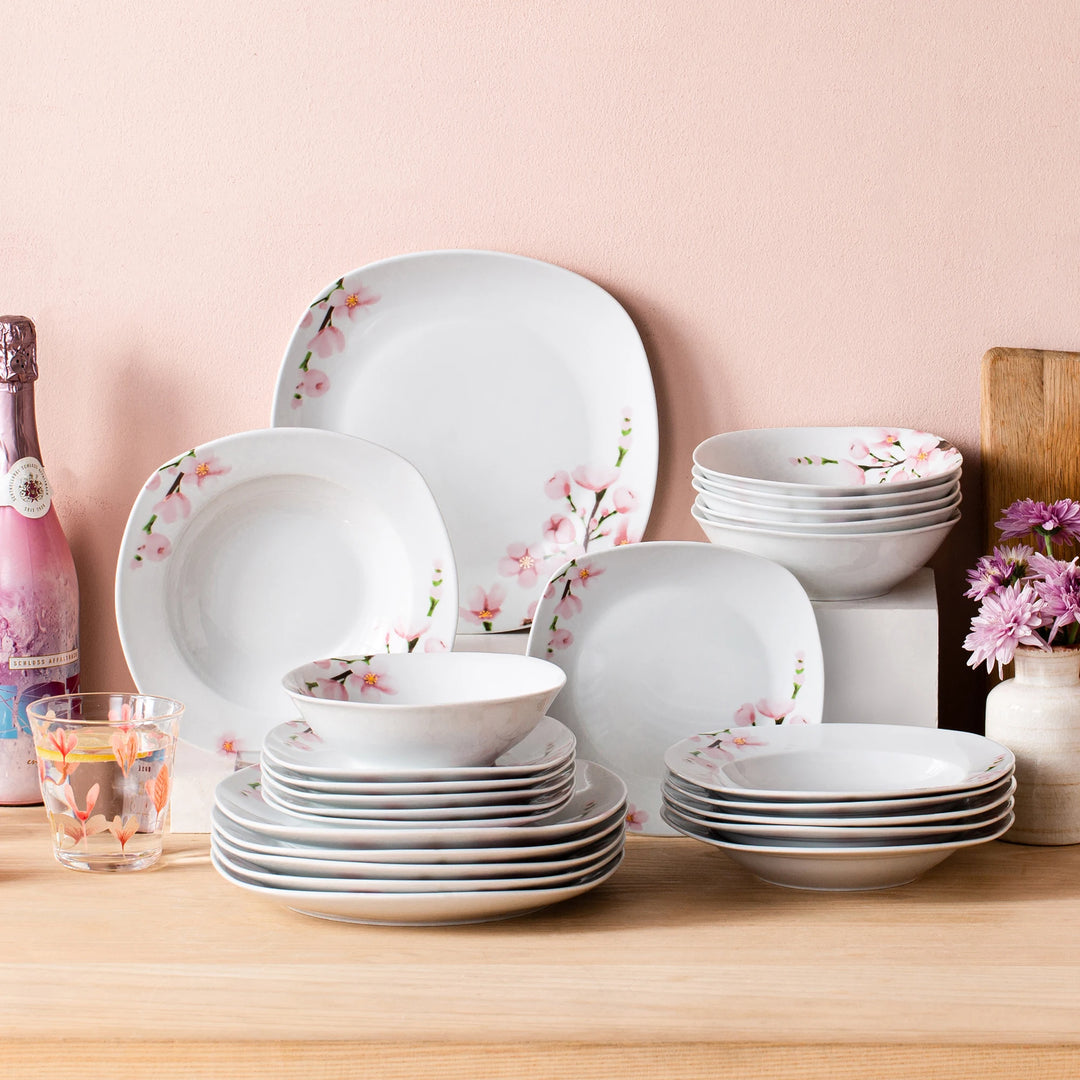 VEWEET ANNIE 24/48 PCS Porcelain Ceramic Tableware Dinner Plate Set with Bowl/Dessert Plate/Soup/Dinner Plate for 6/12 Person