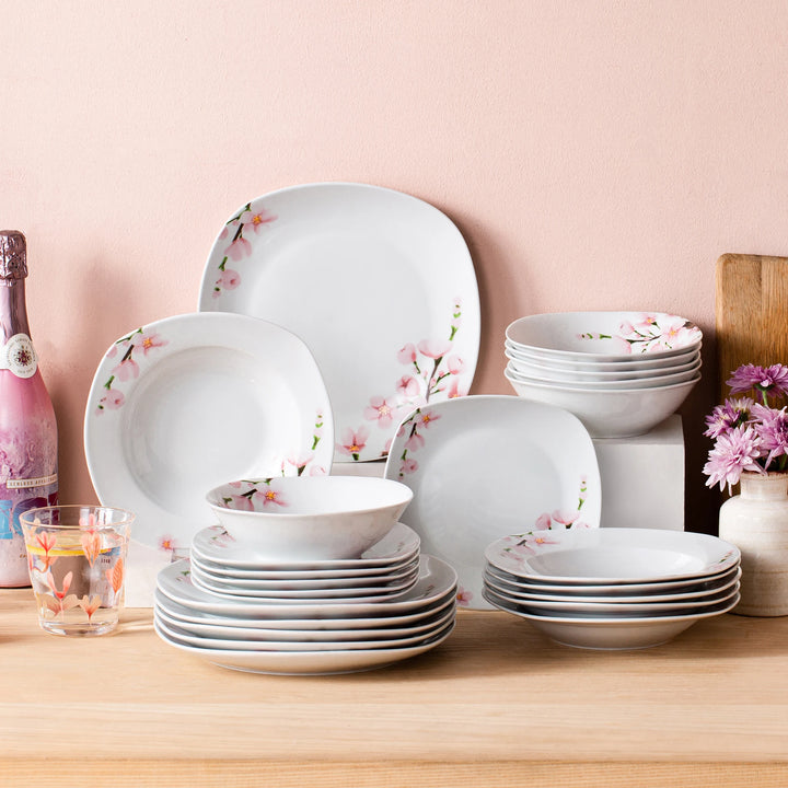 VEWEET ANNIE 24/48 PCS Porcelain Ceramic Tableware Dinner Plate Set with Bowl/Dessert Plate/Soup/Dinner Plate for 6/12 Person