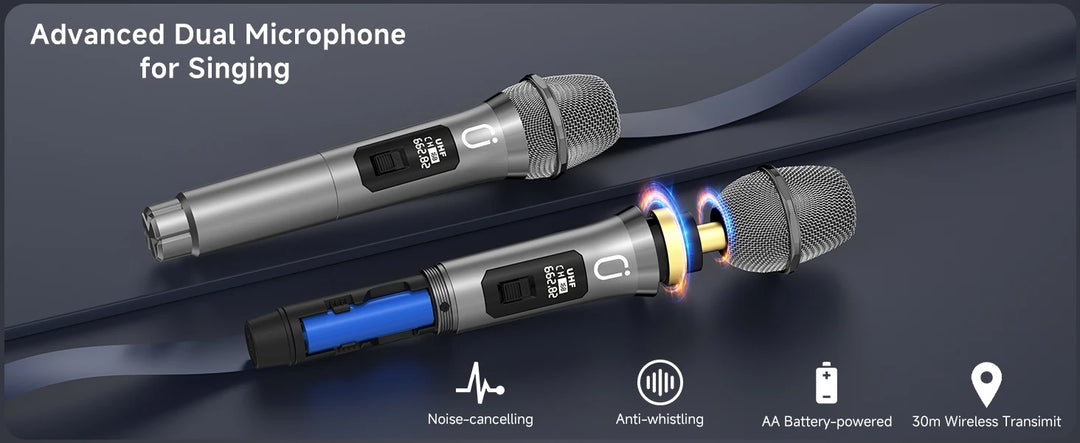 Dual Wireless Microphone with Satchel Bluetooth Karaoke Audio, TX05 with Bt, Usb, Tf Card, Fm, Recording, with Tws,Reverberation