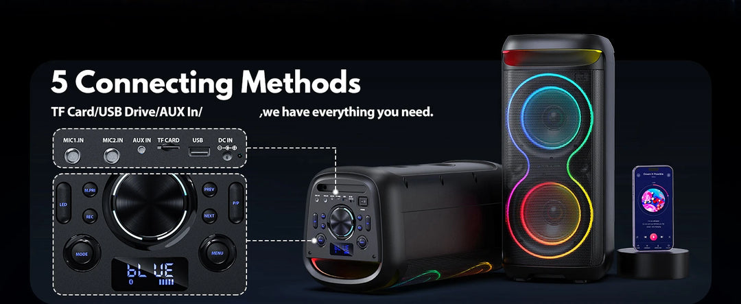 Karaoke Machine, 8" Big Bluetooth Party Speaker with 500W Peak Power, PA System with LED Disco Light, Rolling Wheels and Trolley
