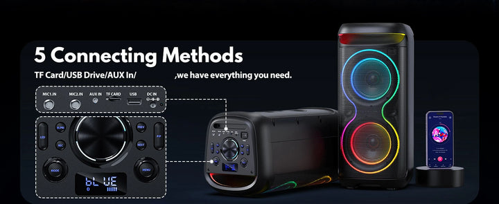 Karaoke Machine, 8" Big Bluetooth Party Speaker with 500W Peak Power, PA System with LED Disco Light, Rolling Wheels and Trolley