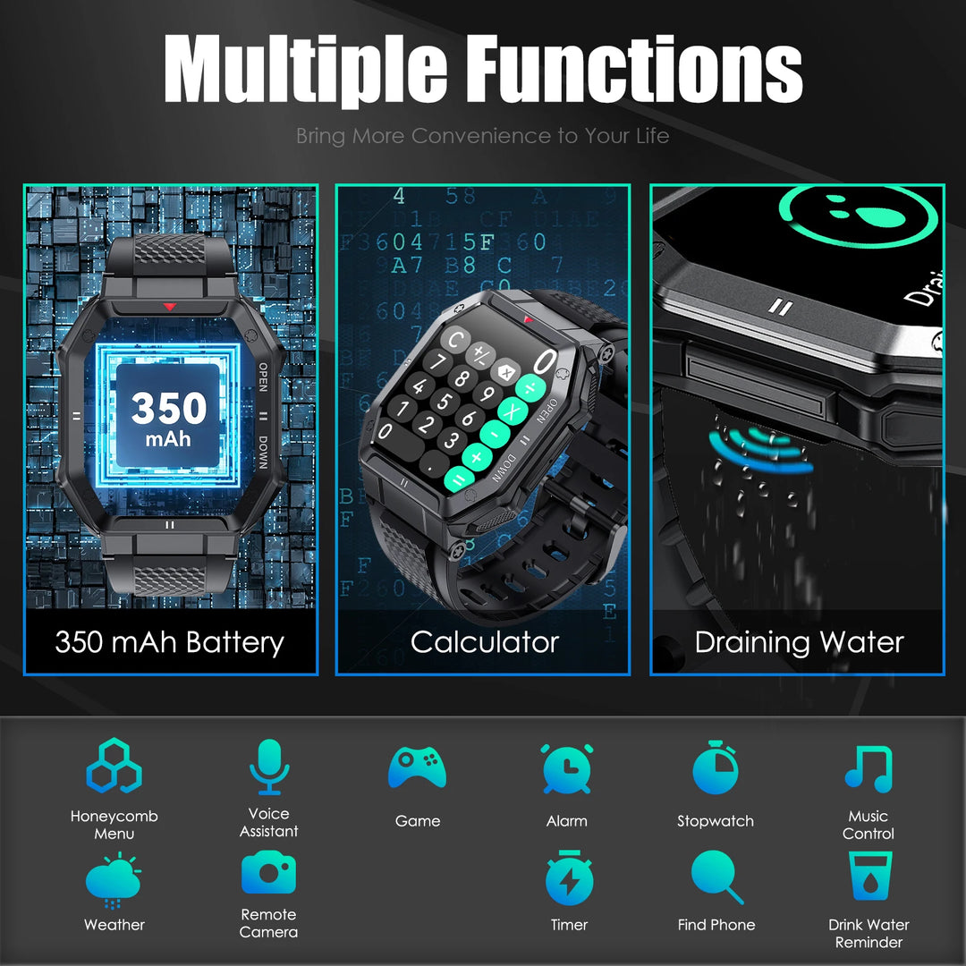 LaNikar 1.85'' HD New Military Smart Watch Men Bluetooth Call Heart Rate Blood Oxygen Detection Sport Smartwatch