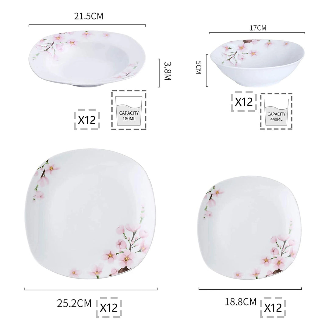 VEWEET ANNIE 24/48 PCS Porcelain Ceramic Tableware Dinner Plate Set with Bowl/Dessert Plate/Soup/Dinner Plate for 6/12 Person