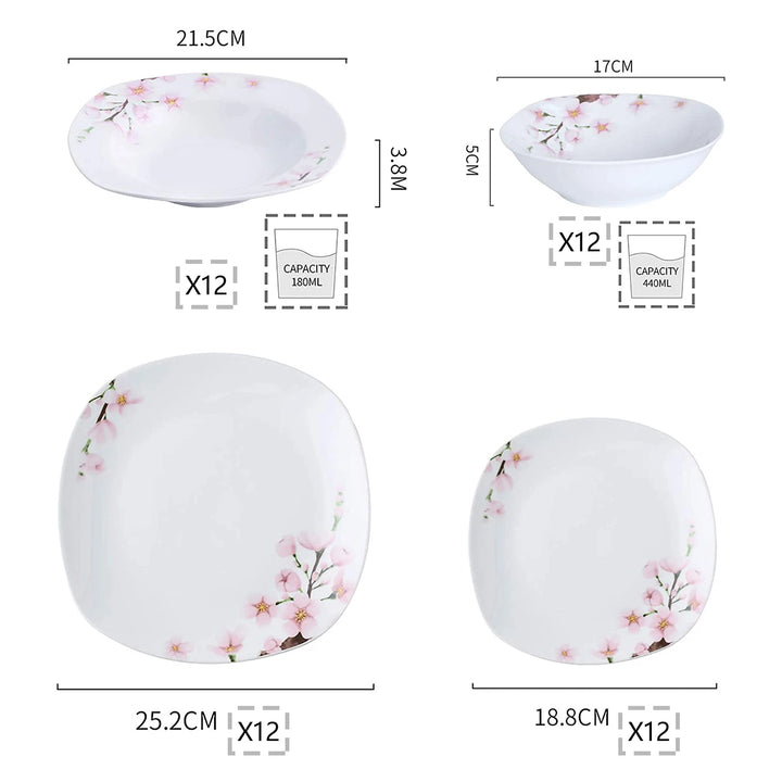 VEWEET ANNIE 24/48 PCS Porcelain Ceramic Tableware Dinner Plate Set with Bowl/Dessert Plate/Soup/Dinner Plate for 6/12 Person