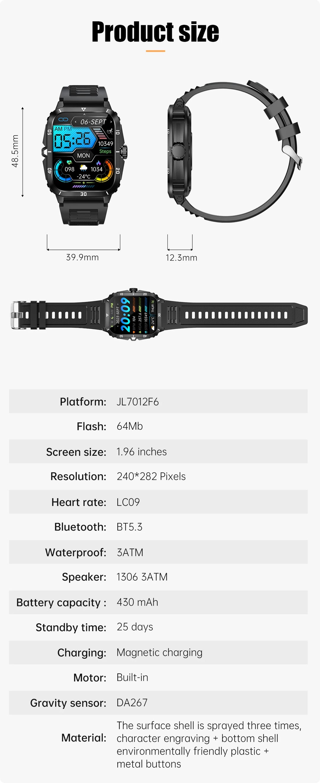 EIGIIS New Smart Watch 3ATM Waterproof Men 1.96" KT71 Fitness Tracker Heart Rate Bluetooth Call Camouflage Color Original Design