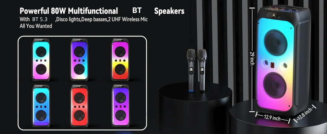 FanFun Karaoke Machine,33" Big Bluetooth Party Speaker with 500W Peak Power,Wireless DJ PA Speaker with Subwoofers, Disco Lights
