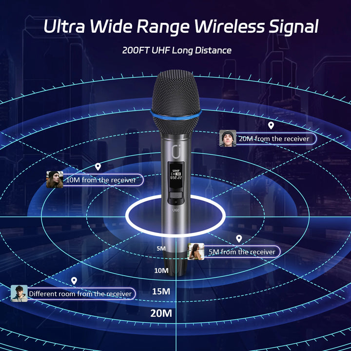 FanFun Dual Wireless Microphone, Professional UHF Dynamic Microphone for Singing, Speech, Karaoke Microphone for KTV