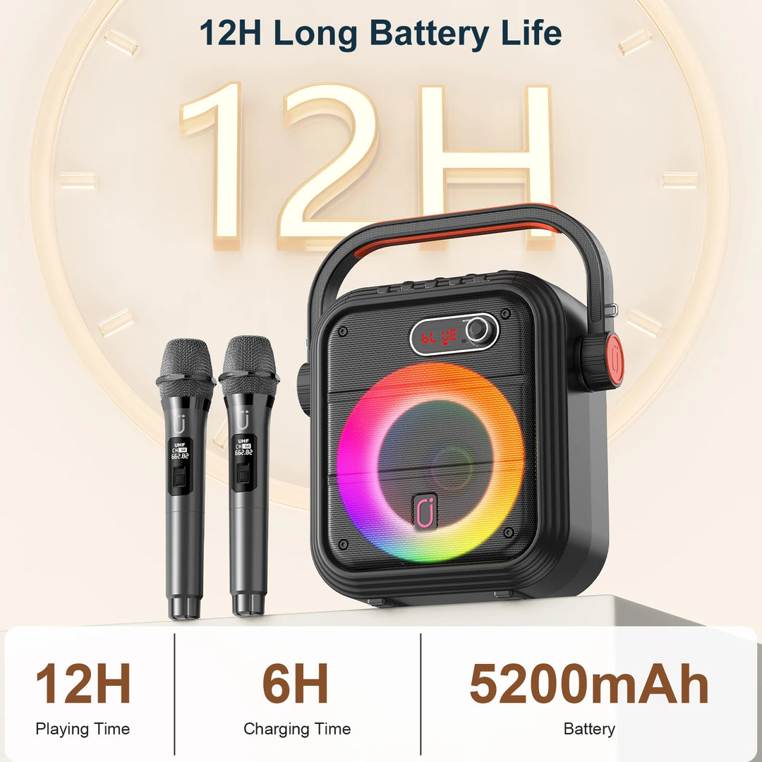FanFun Bluetooth Speaker, Portable Wireless Speaker with FM Radio, Karaoke Machine with 2 Microphone, Home Karaoke System